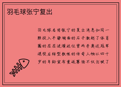 羽毛球张宁复出